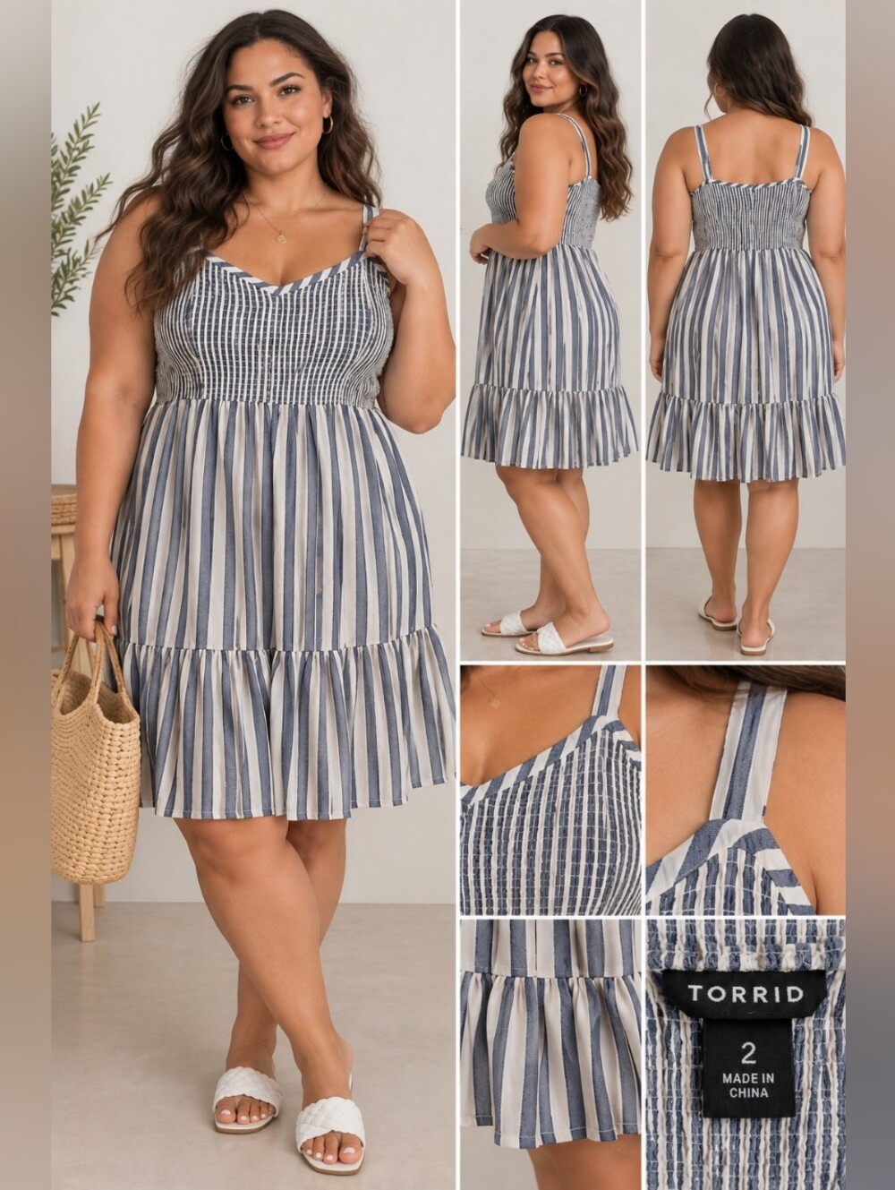 💖 2/$40 torrid Blue and White Striped Smocked Top Dress